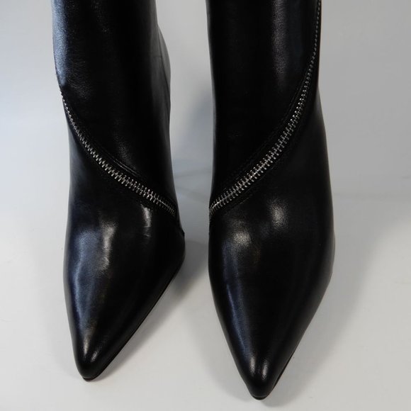 REISS Hoxton Leather Knee High Heels BOOTS US 38 7 Black Point Toe Zip NEW - Picture 11 of 14